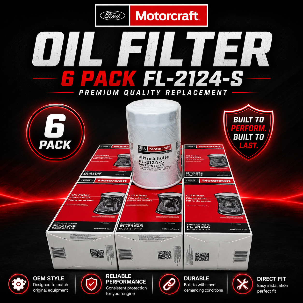 Motorcraft FL-2124-S Oil Filter 6 Pack – OEM Replacement Engine Oil Filters